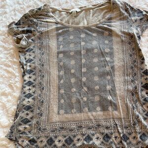 Lucky Brand Tan and Black Geometric Tee